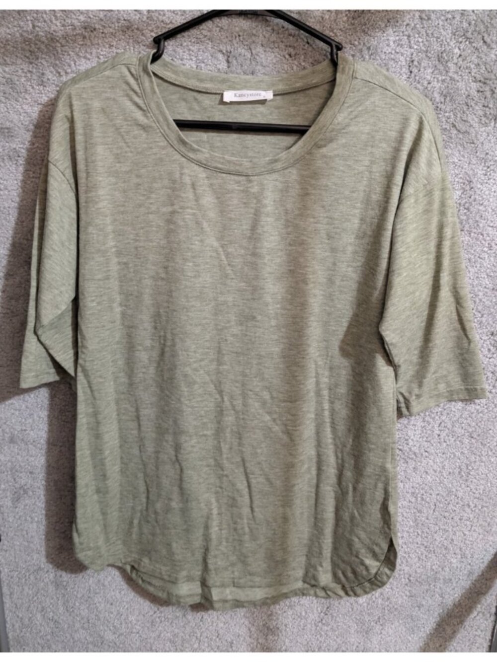 021 Kancystore Womens Small Sage Olive Green Heathered 3/4 Sleeve Scoop Neck Top